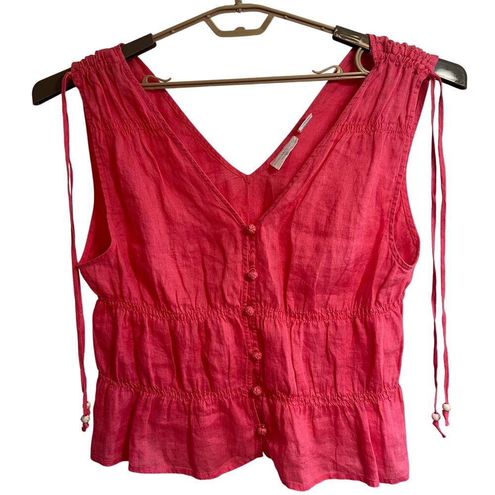 Cynthia Rowley 100% Linen Pink Sleeveless Peplum Button Front TankTop XL